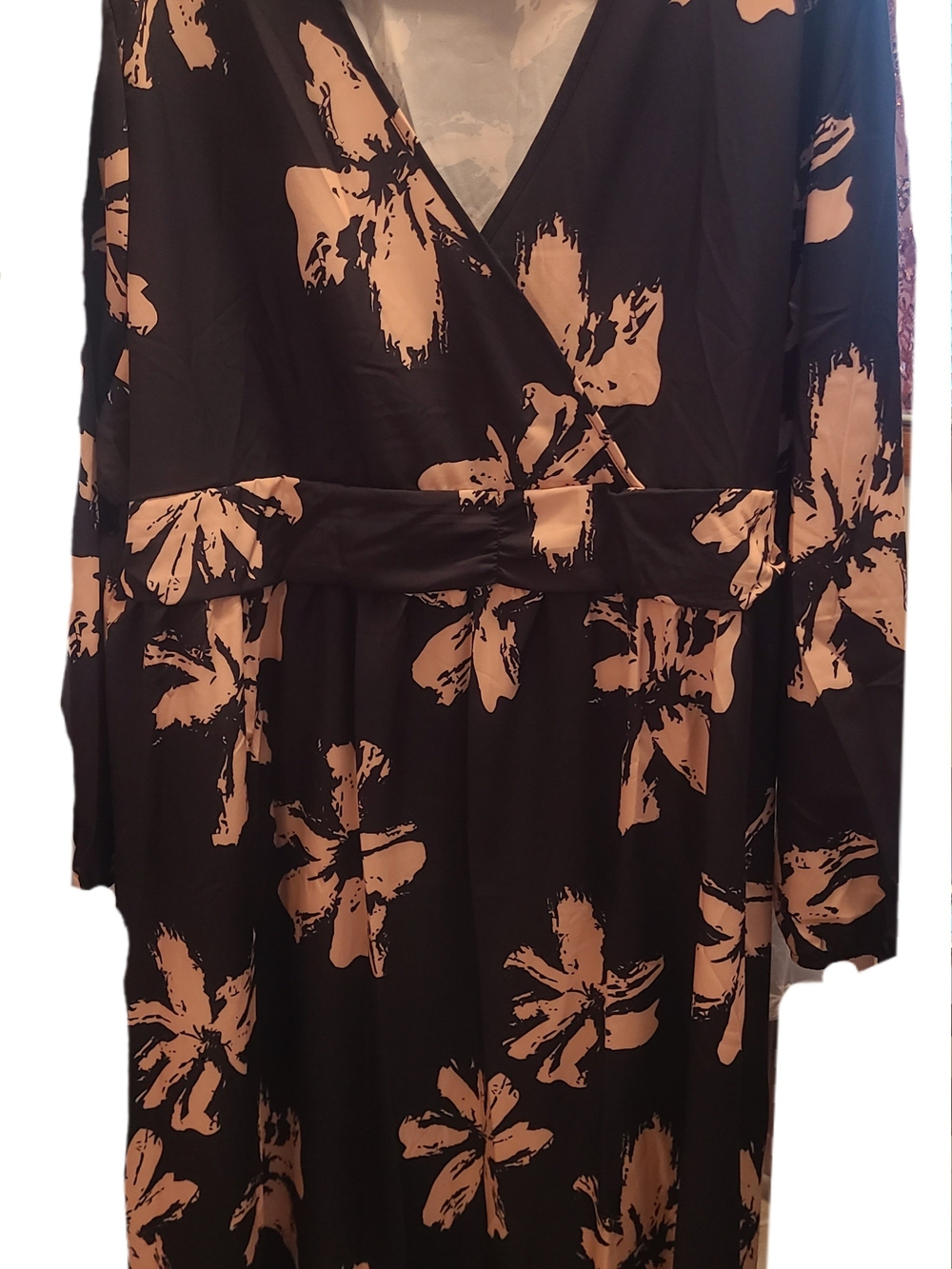 Women's Black Floral Dress with Beige Print Plus Size 3X